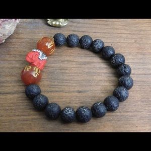 Lavastone 7” Bracelet / Cinnabar Spacer Handmade